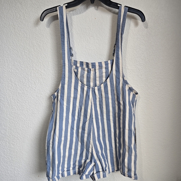 Zara White & Blue Stripe Short Denim Jumpsuit Size S - Picture 3 of 5